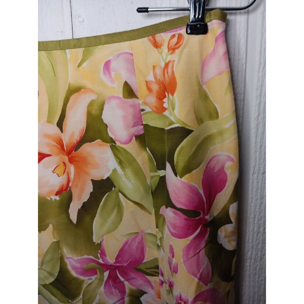 Talbots Floral Skirt Women's 6 Yellow A-Line Silk Blend Knee Length Lined Zip - Picture 2 of 6